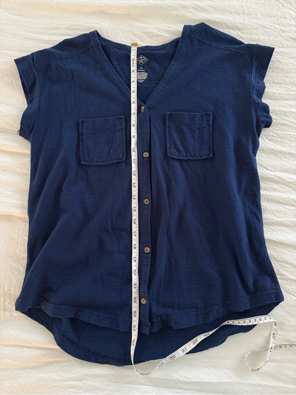 St. John’s Bay 100% Cotton Navy Button-Front V-Neck Shirt - Picture 8 of 8